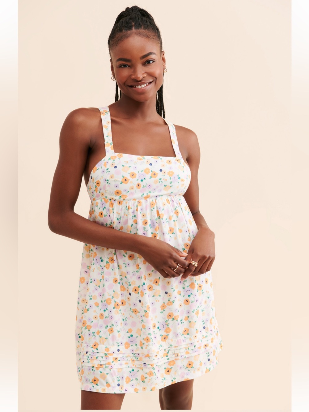 Ru Stiic Floral Botanical Dress - Cream with Orange & Green